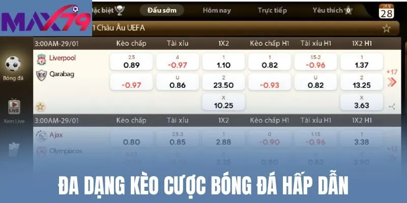 Đa dạng kèo cược bóng đá hấp dẫn